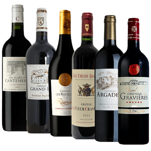 Bordeaux Selection mixed case: Les Allées de Cantemerle, Château Grand Lys, Château Les Reuilles, Château La Fleur Cravignac, Château Argadens, Château des Gravières