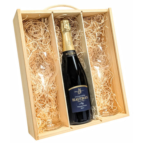 Grower Champagne & Glasses Wooden Gift Set