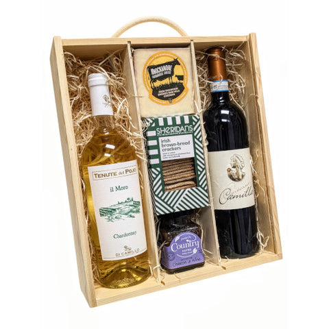 Italian Wine & Cheese Two Bottle Wood Gift Box