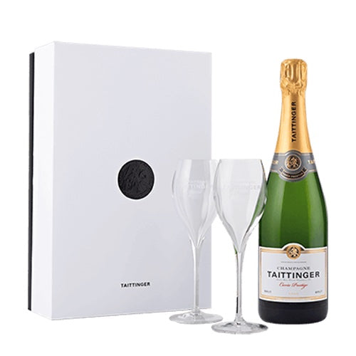 Taittinger Brut Reserve Prestige Champagne & Glasses Gift Box